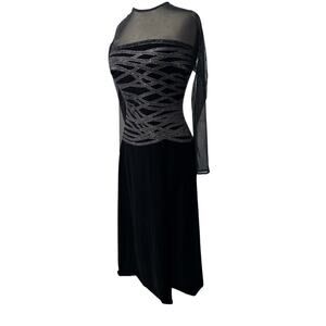 VINTAGE LILLIE RUBIN SHEER RHINESTONE VELVET MAXI DRESS SZ L